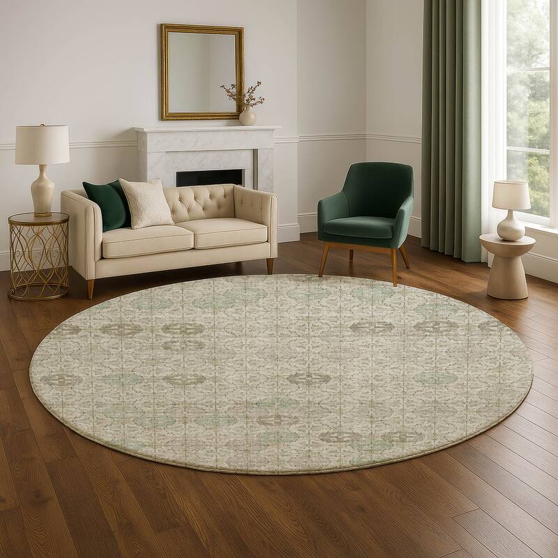 Premium Washable Super Soft Geo Mosaic Mayfield Rug - Beige - 8' x 8'
