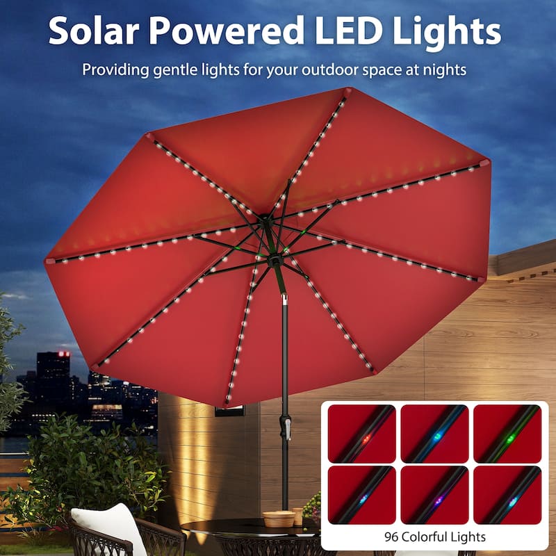 Costway 10 FT Solar Patio Umbrella with 96 LED Lights 35° Adjustable