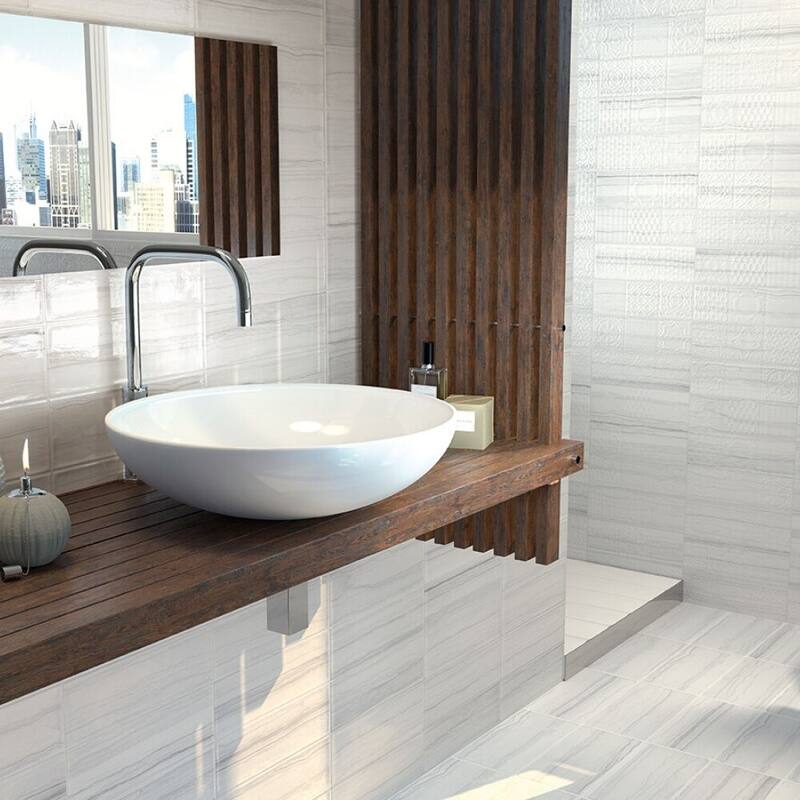 The Tile Life Jones 4x12 Blanco Ceramic Relief Wall Tile