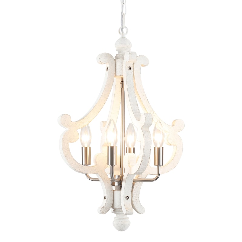 4-Light 14.56-inch Wooden Lantern Rustic Chandeliers for Entryway Hallway