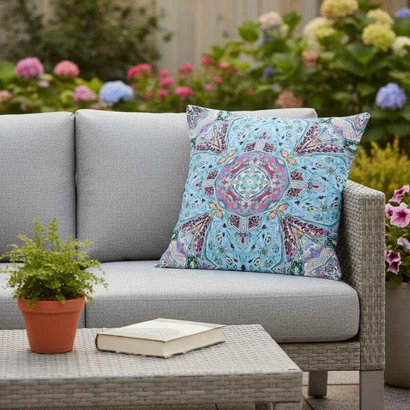 HomeRoots Set of Two 16" X 16" Blue and Green Blown Seam Floral Indoor Outdoor Throw Pillow - 16.00' X '16.00' X '5.00
