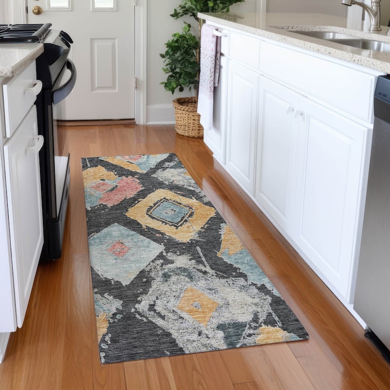 Premium Washable Super Soft Modern Diamonds Mayfield Rug - 2'3" x 7'6" - Charcoal