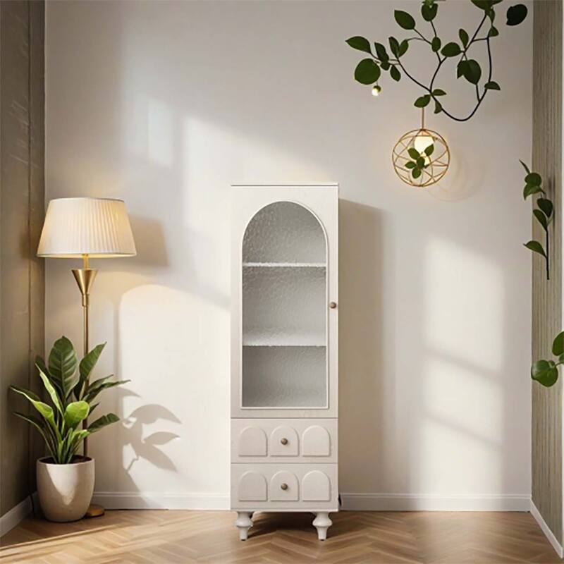 Tall Storage Cabinet with Glass Door,Two Drawers,and Adjustable Shelf for Versatile and Stylish Organization in Any Room