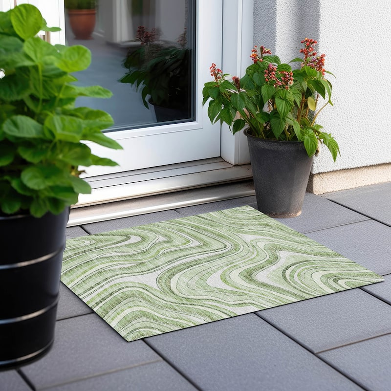 Machine Washable Indoor/ Outdoor Chantille Contemporary Abstract Rug - Aloe - 1'8" x 2'6"