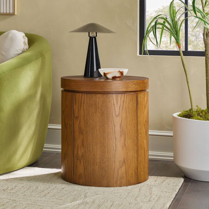 Walker Edison Modern Easy Assembly Oak Veneer Side Table with Storage
