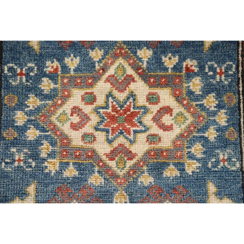 Blue Traditional Kazak Oriental Foyer Rug Hand-Knotted Wool Carpet - 2'8" x 4'3"