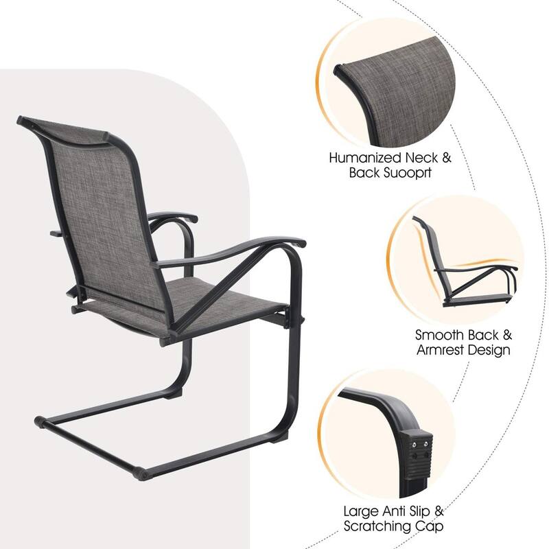 MAISON ARTS 9 Pieces Patio Dining Set, 60 Inch Square Metal Table and Sling Dining Rocking Chairs