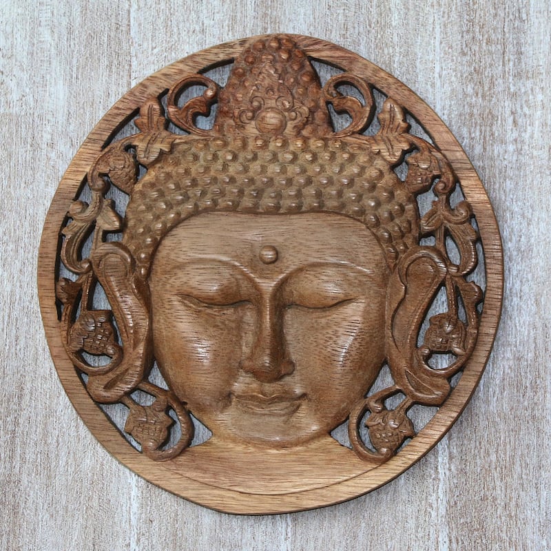 Novica Handmade Berry Buddha Wood Relief Panel