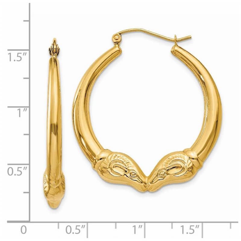 Curata 14k Yellow Gold Polished Ram Hoop Earrings - 35.07x32.3mm