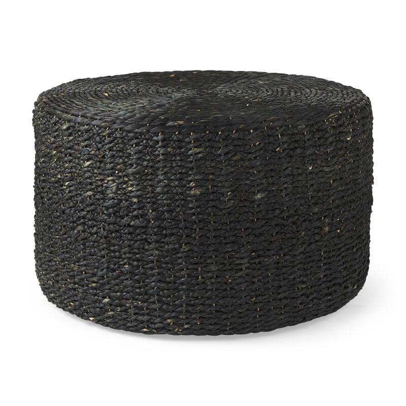 HomeRoots 30" Black Water Hyacinth Round Pouf Ottoman