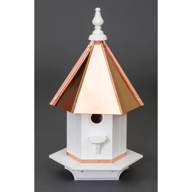 Vinyl Woodpecker House with Copper Roof - White
