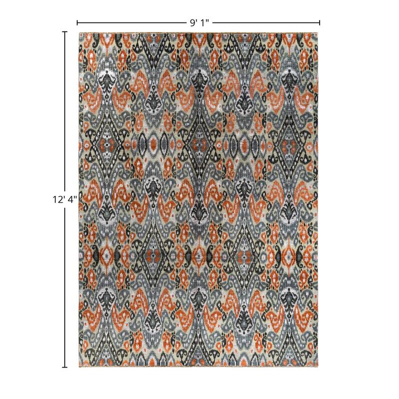 Ikat One-of-a-Kind Hand-Knotted Area Rug - Gray, 9' 1" x 12' 4" - 9' 1" x 12' 4"