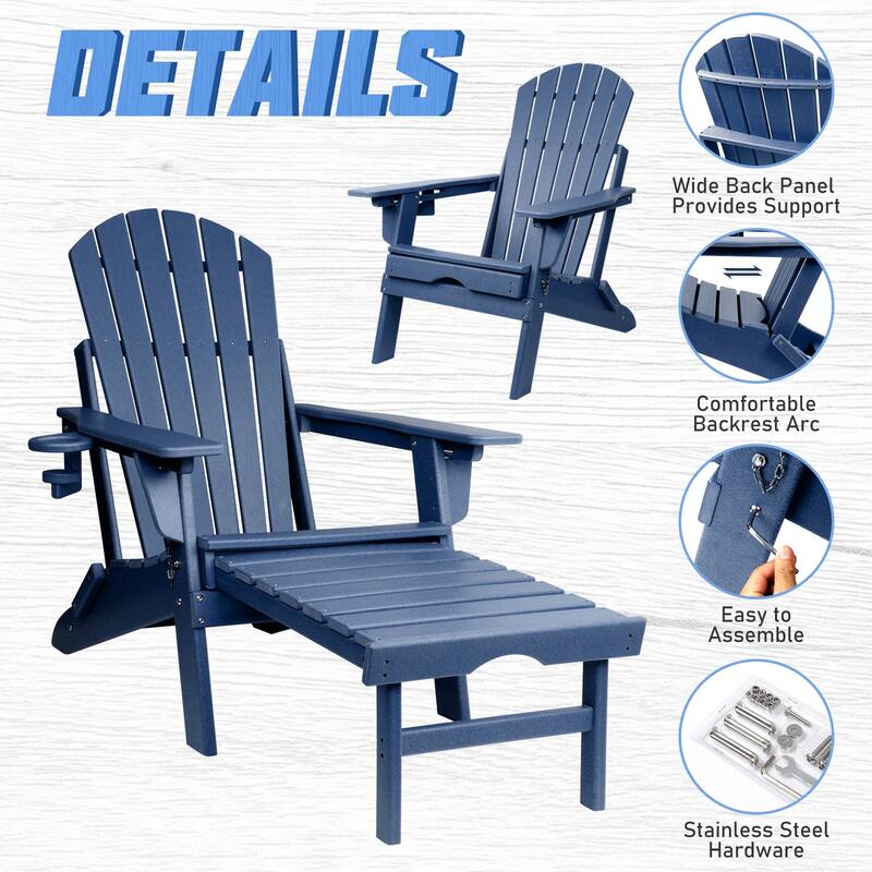 Vrakae Folding and Adjustable Adirondack Chair with Ottoman Set of 2