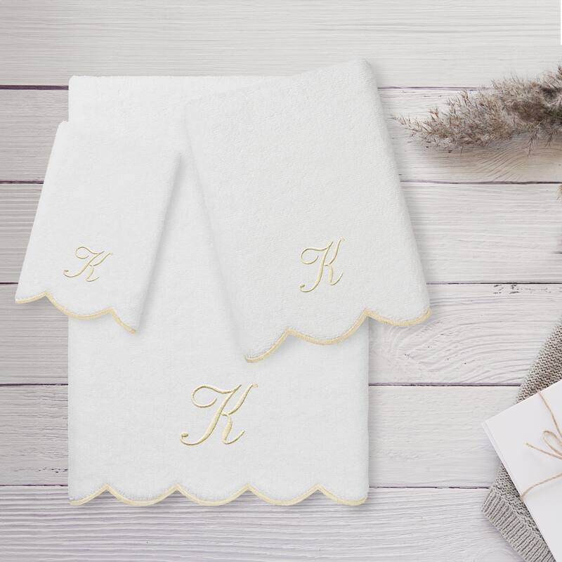 Authentic Hotel and Spa 100% Turkish Cotton Beige ADORNIA Scallop Personalized 3 Piece Towel Set - 3 Piece Set