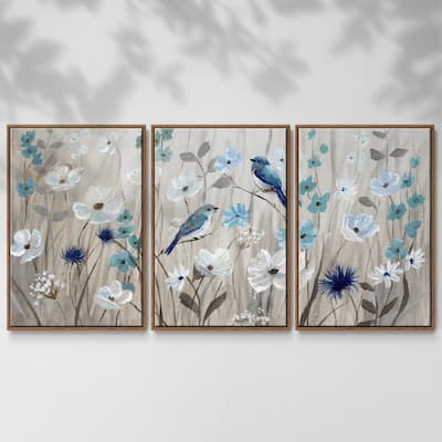 Bluebirds in Spring - Multi Piece Framed Canvas