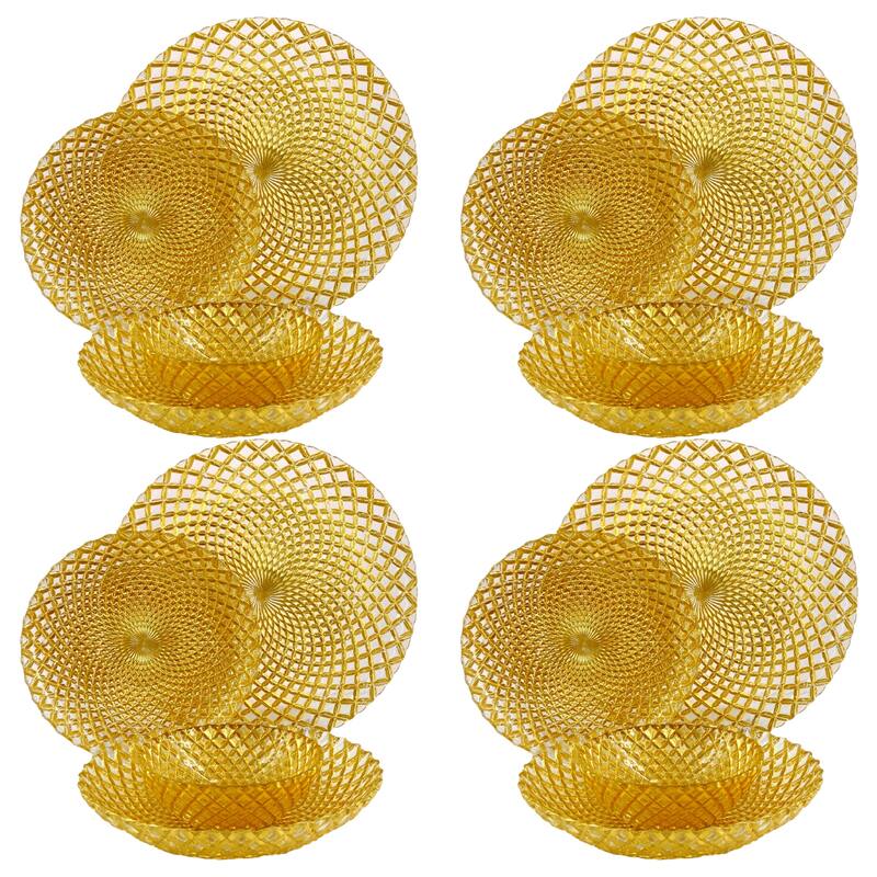 Unique Diamond Pattern Glass Dinner Set Perfect for Everyday Dining and Special Occasions - Set-16 - Gold