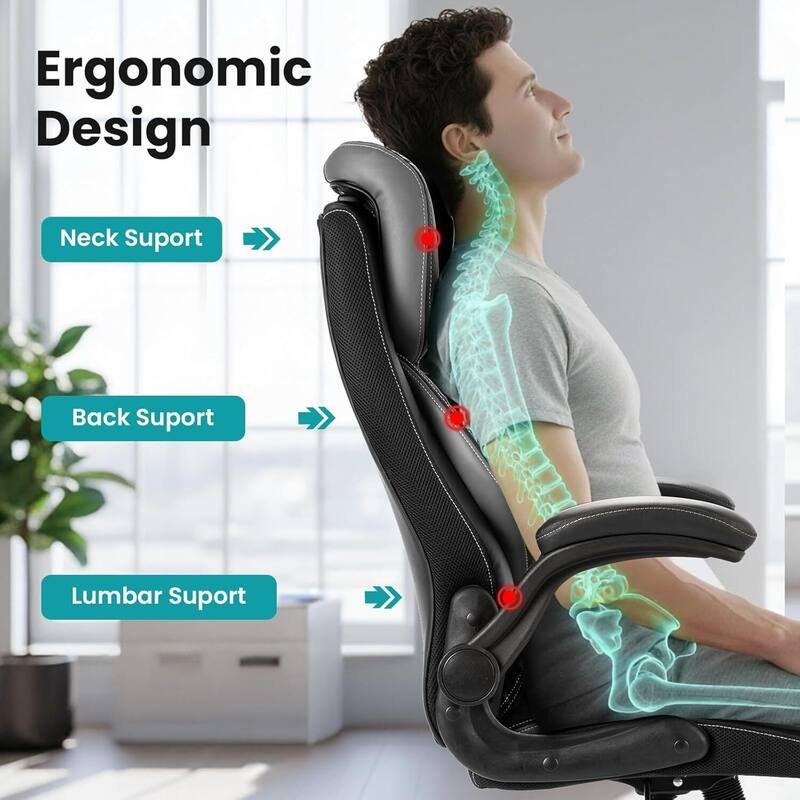 Executive Ergonomic Office Chair, Adjustable Computer Chair with Flip Up Armrests