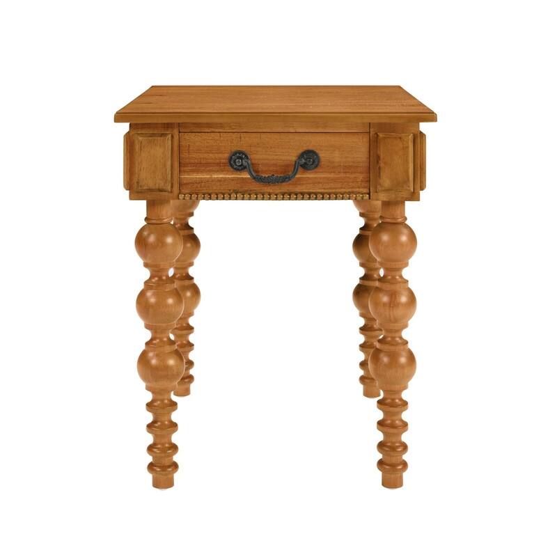 Retro 24" Solid Wood End Table with Drawer Easy Assembly Vintage Narrow Sofa Side Table for Living Room