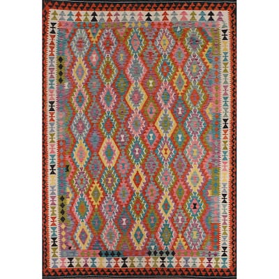 Reversible Kilim Area Rug Hand-Woven Bedroom Wool Carpet - 8'9" x 11'4"