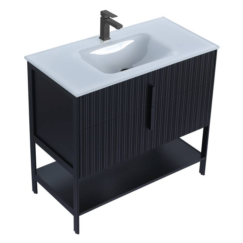 Fine Fixtures Serenity Modern Bathroom Vanity with White Glass Top