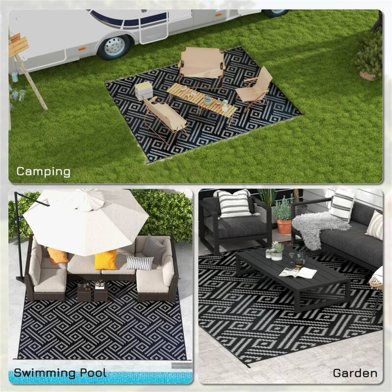 Reversible Outdoor Rug with Carry Bag Large Picnic Blanket for Camping, RV Trips, Beach