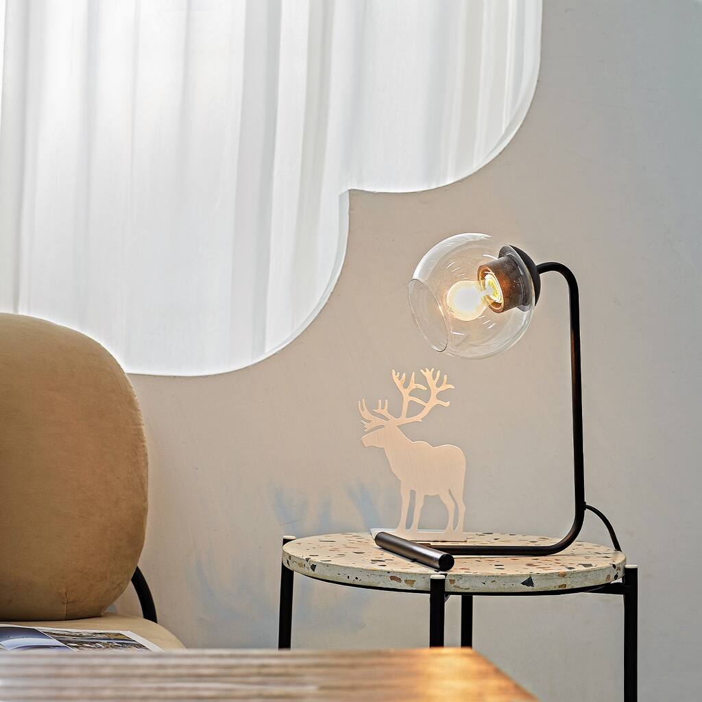 Livia 15" Matte Black Desk Lamp with Clear Glass Shade
