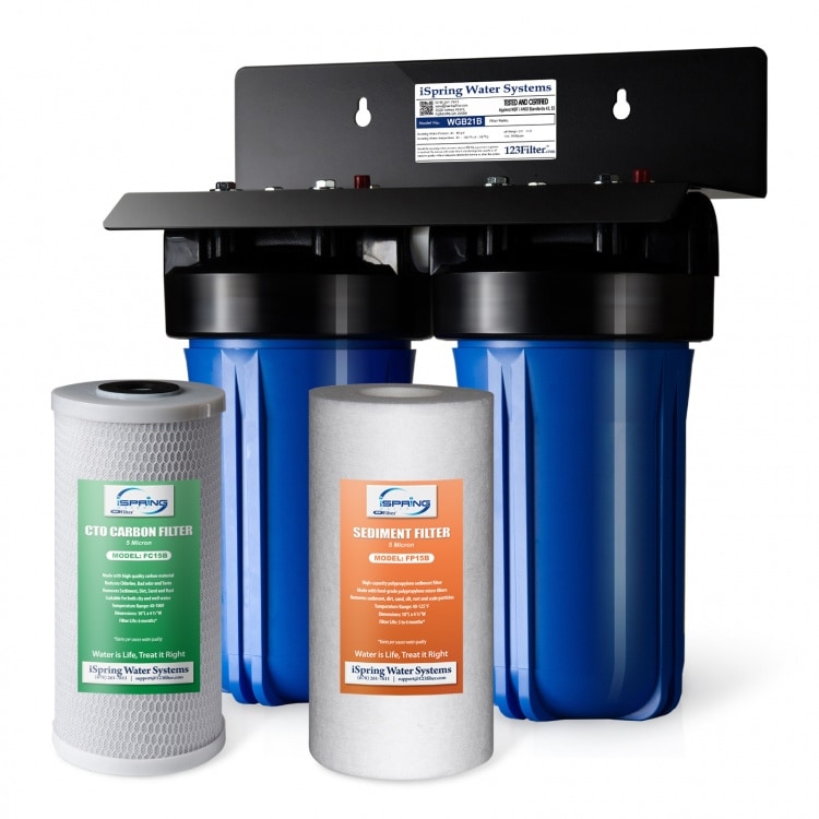 iSpring 2-Stage Whole House Water Filtration System w/ 4.5"X10" Sediment and Carbon Block Filters-