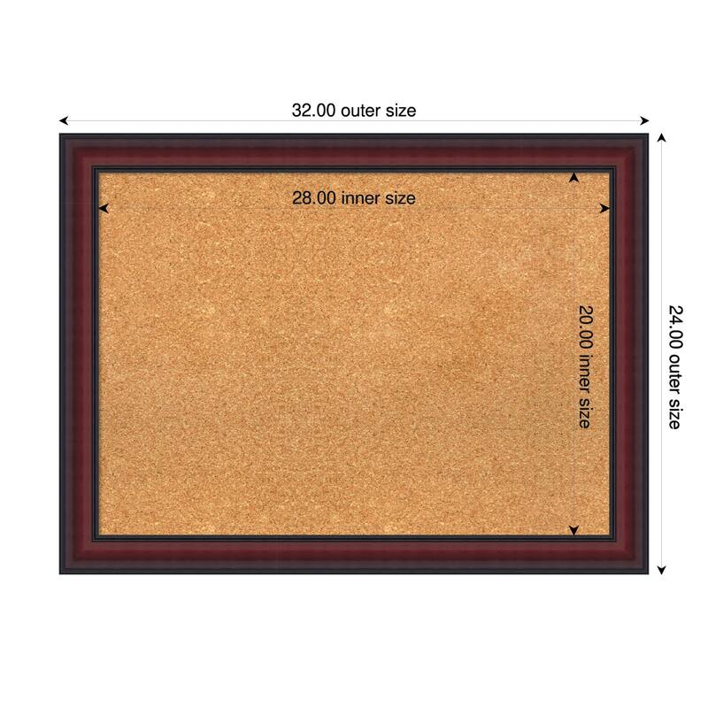 Dalat Cherry Framed Cork Board - Bulletin Board, Organization Board, Pin Board - Natural - 32 x 24 in