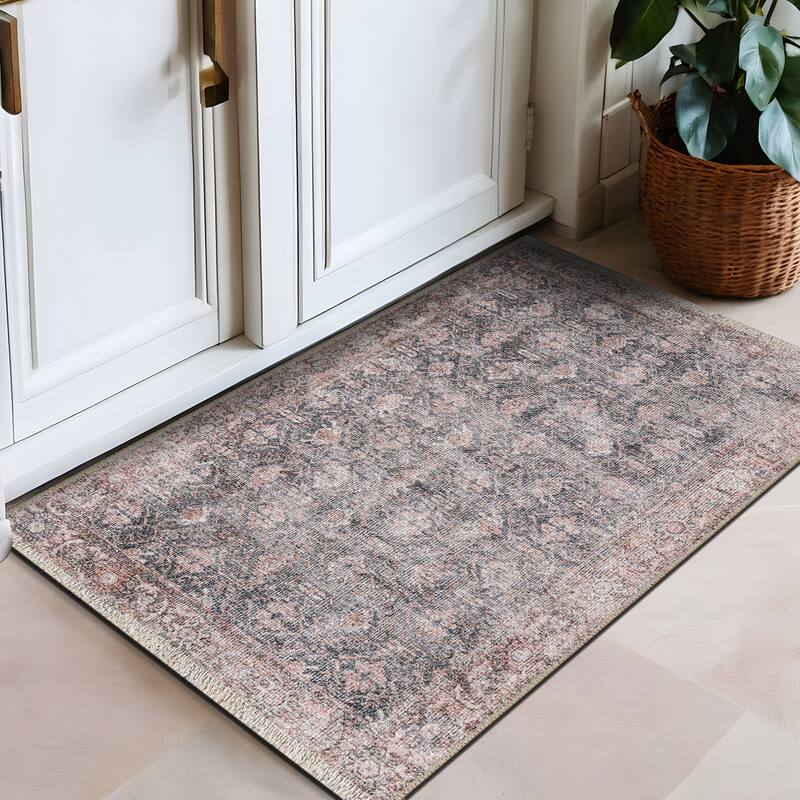 World Rug Gallery Vintage Inspired Bordered Machine Washable Area Rug - 2' x 3' - Rectangle