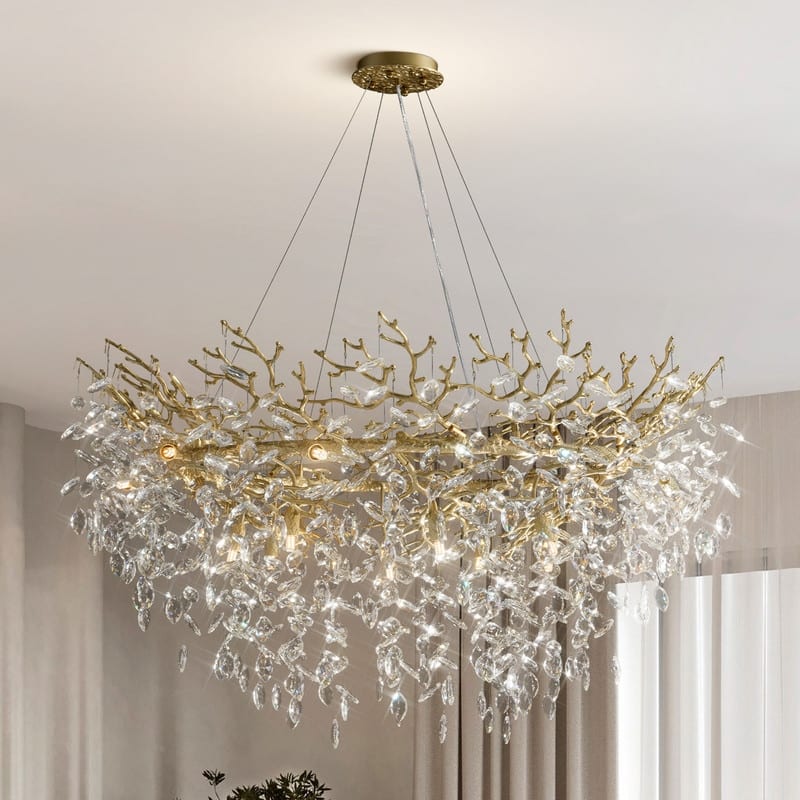 Modern Round Branch Crystal Chandelier, 600-1200mm Diameter, Marquise Cut Crystal Pendant Light - 48in - Gold