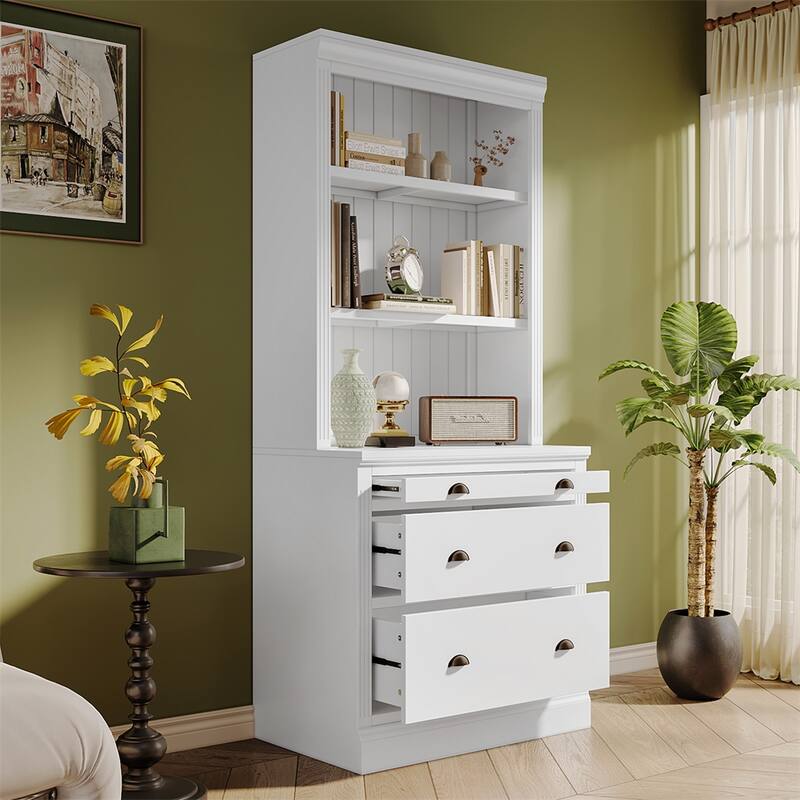 83.4"Tall Bookshelf Suite with LED Lighting, Drawers, 2-Piece