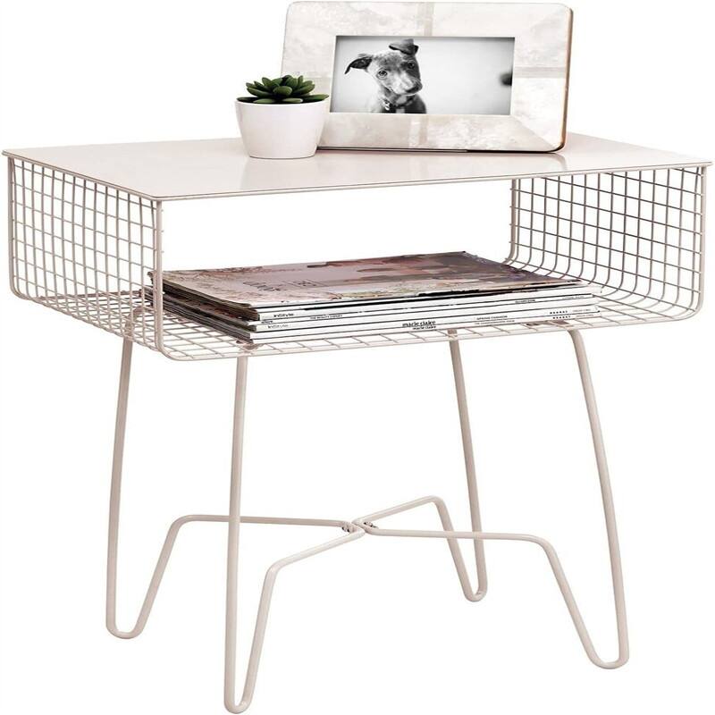 Steel Side Table Nightstand with Storage - 12.75"D x 17.4"W x 22.8"H