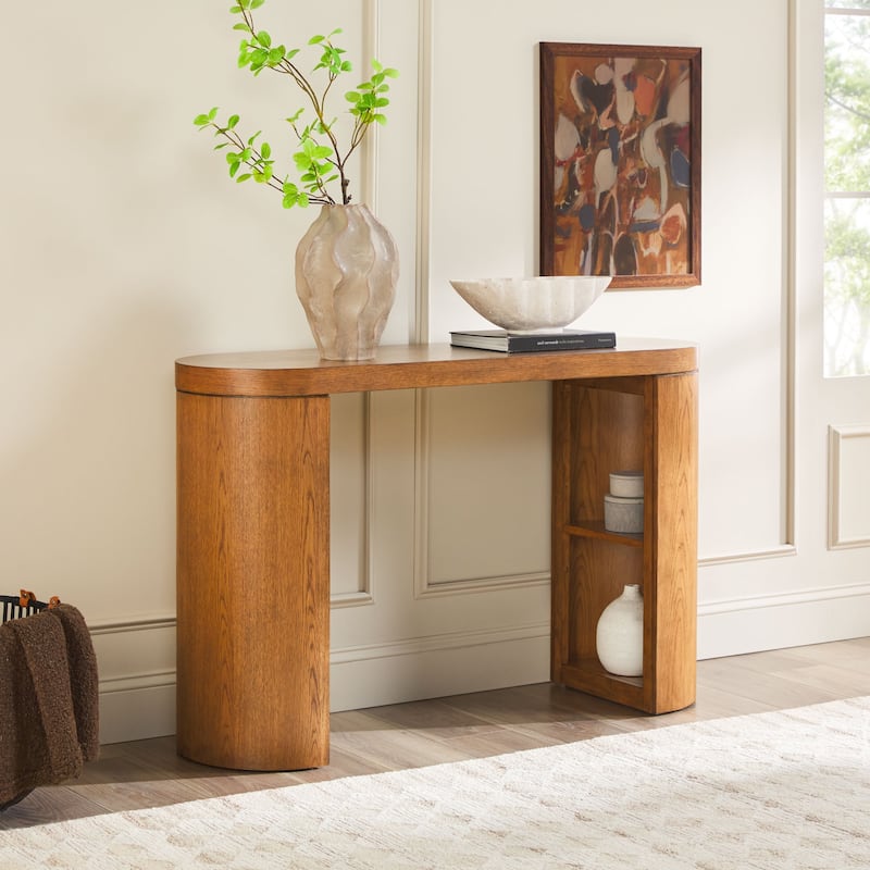 Walker Edison Modern Solid Oak Wood Veneer Console Table