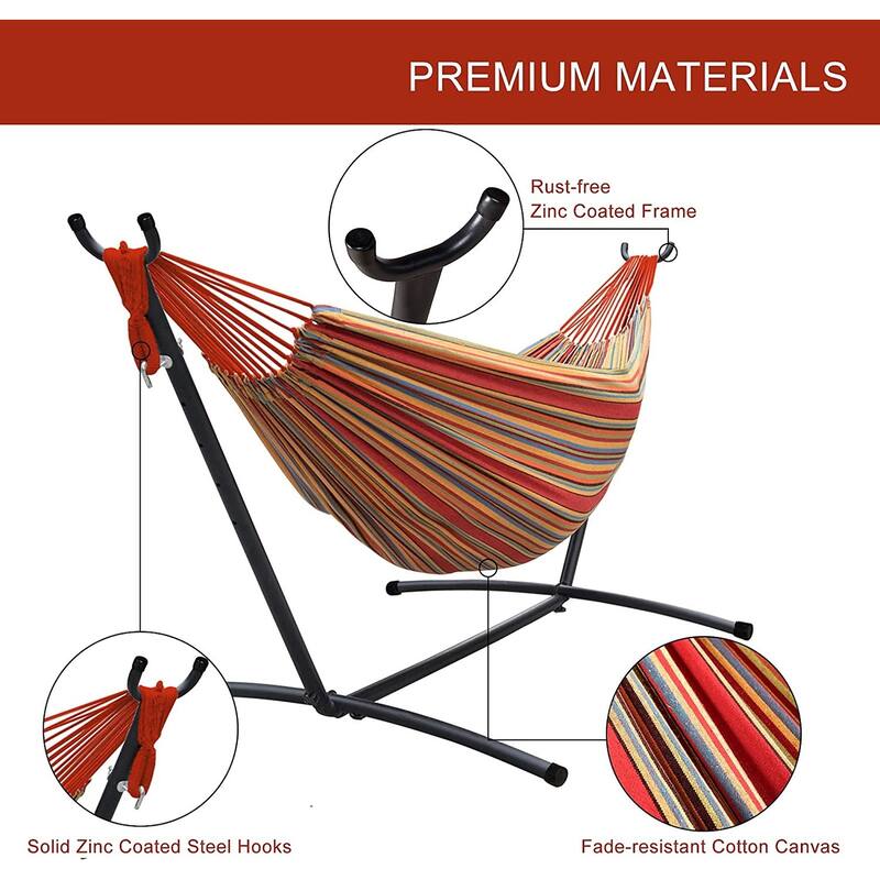 Double Cotton Hammock with Heavy Duty Steel Stand