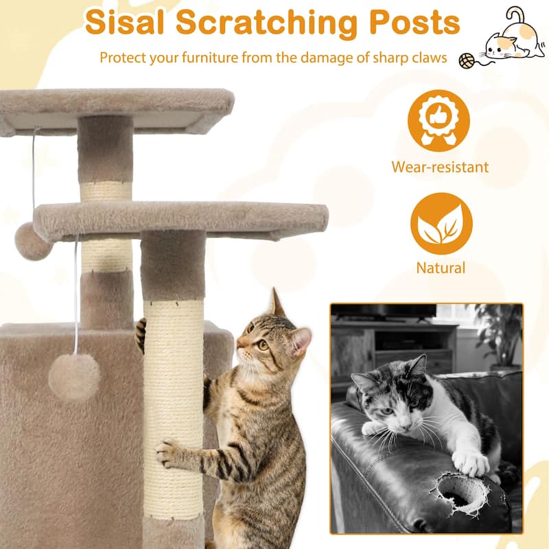 Gymax 57'' Cat Tree for Indoor Cats w/Dual Condos Hammock Sisal