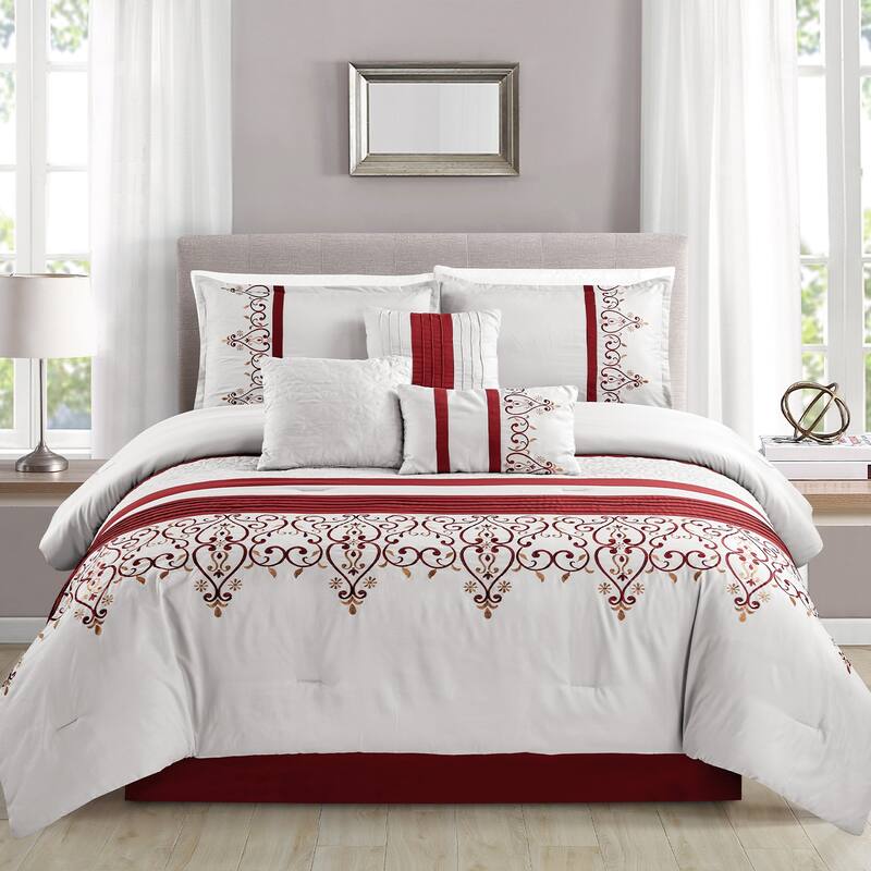 7 Piece Comforter Set Embroidered Design Bed in a Bag