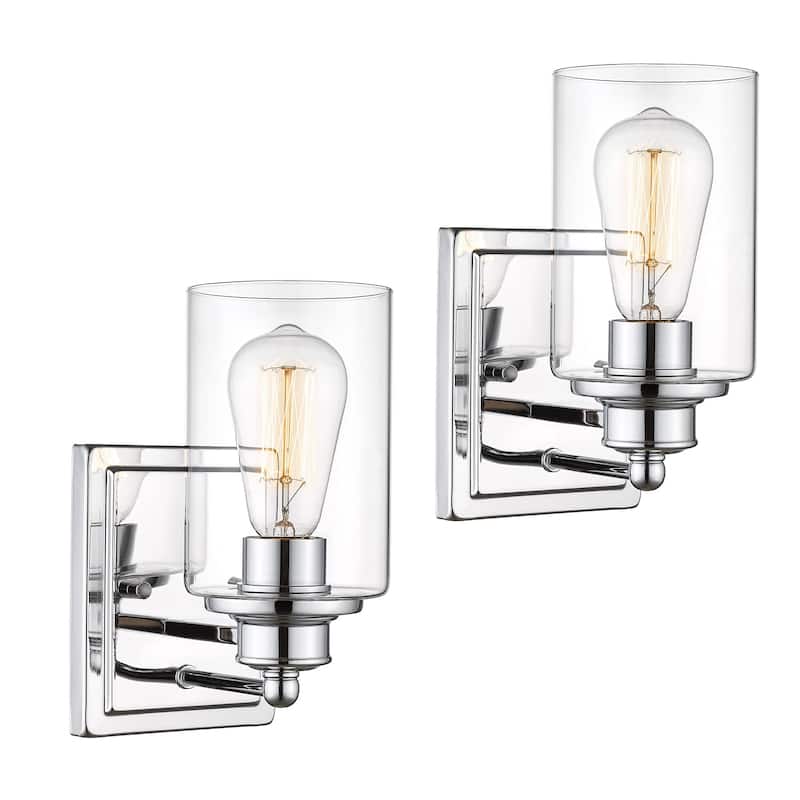 Bathroom Vanity Light,Wall Sconce Lamp Over Mirror with Clear Glass Shade - 1-Light/2-Pack - Chrome