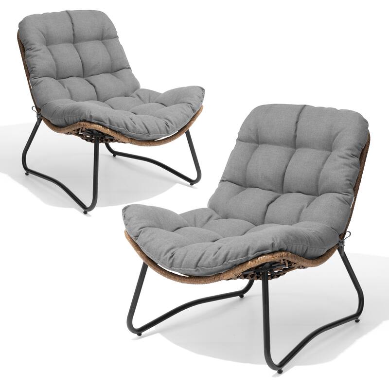 All-Weather Papasan PE Rattan Chair Single Loveseat Sets with Cushion For Indoor Outdoor