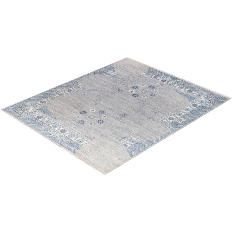 Modern One-of-a-Kind Handmade Area Rug - Gray, 8' 1" x 9' 8" - 8' 1" x 9' 8"