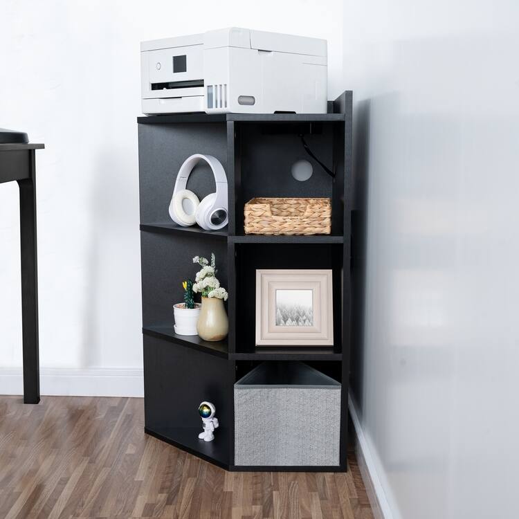 Corner Cabinet with USB Ports and Outlets Corner Cube Storage for Small Space Wooden Storage Cabinet