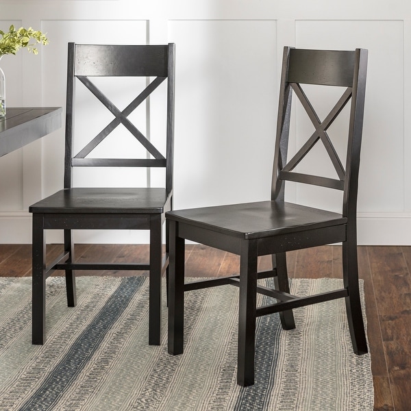 Rustic Antique Black X-Back Dining Side Chairs, set of 2