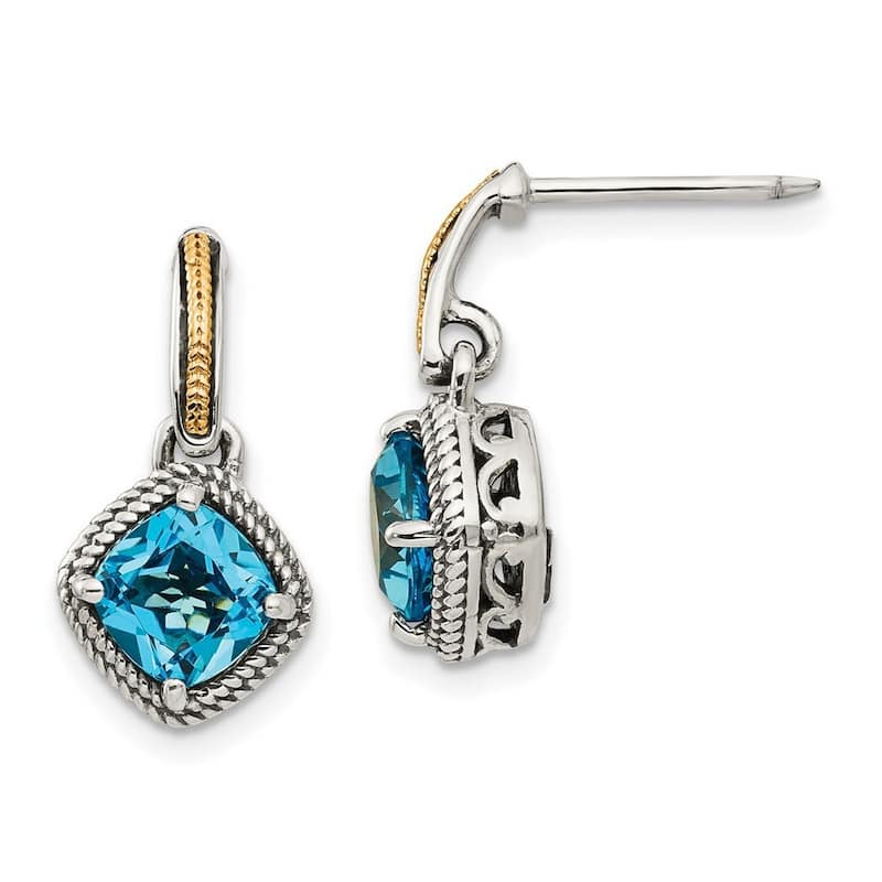 Curata 925 Sterling Silver Dangle With 14k Light Swiss Blue Topaz Post Earrings 18x10mm
