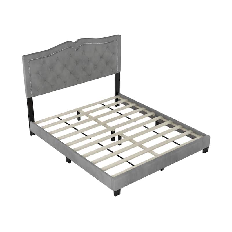 Upholstered bed frame with rivet design