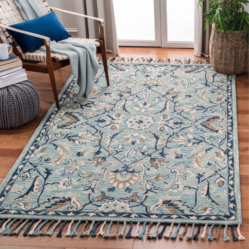 SAFAVIEH Handmade Blossom Souheila Modern Floral Wool Rug - 9' x 12' - Blue/Ivory