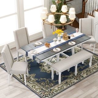 6 Piece Extendable Dining Table Set, 4 Upholstered Chairs & 1 Bench ...