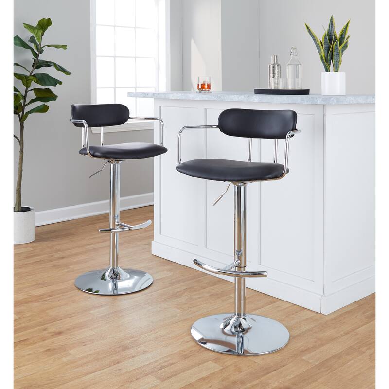 Silver Orchid Gregor Adjustable Bar Stool with Rounded T Footrest (Set of 2)