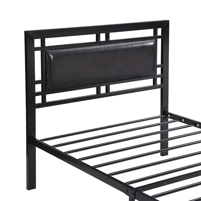 Black Sturdy Metal Bed with Headboard and Footboard