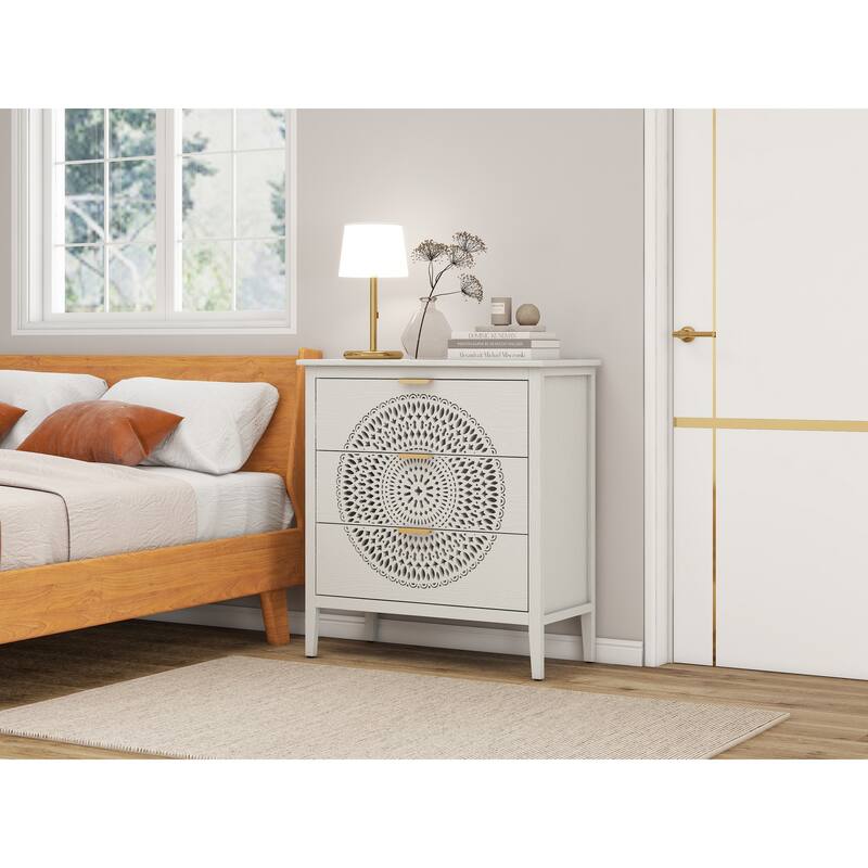 3-Drawer Storage Cabinet with Pine Legs & Metal Handles for Entryway or Bedroom Organization