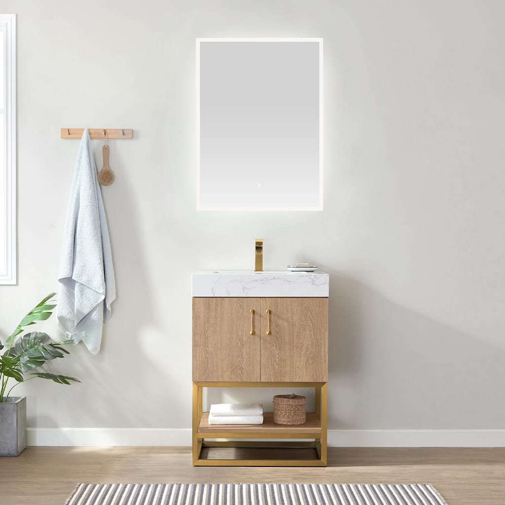 Alistair 24" Single Vanity with White Grain Stone Top without Mirror
