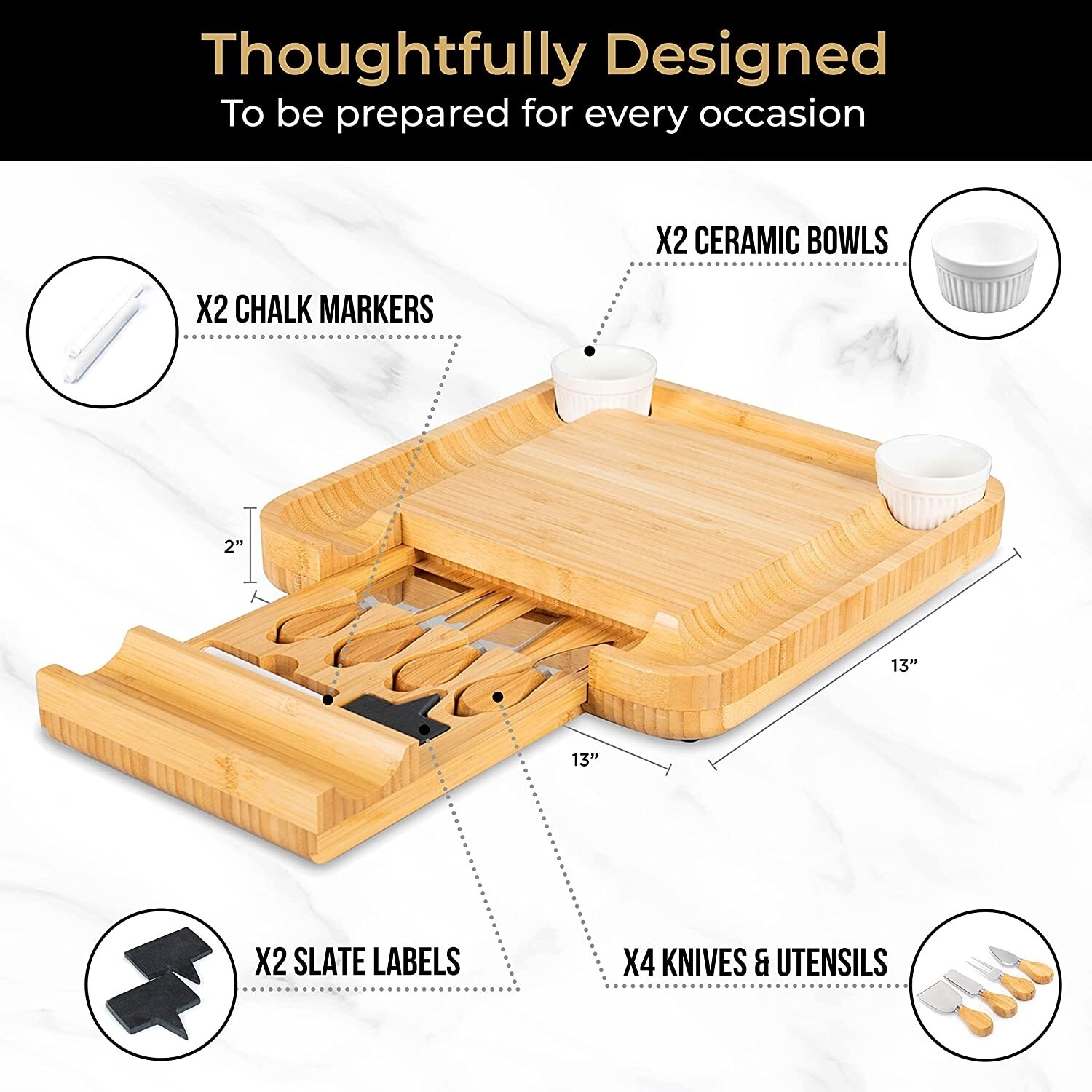 SMIRLY Bamboo Cheese Board and Knife Set: Large Charcuterie Boards